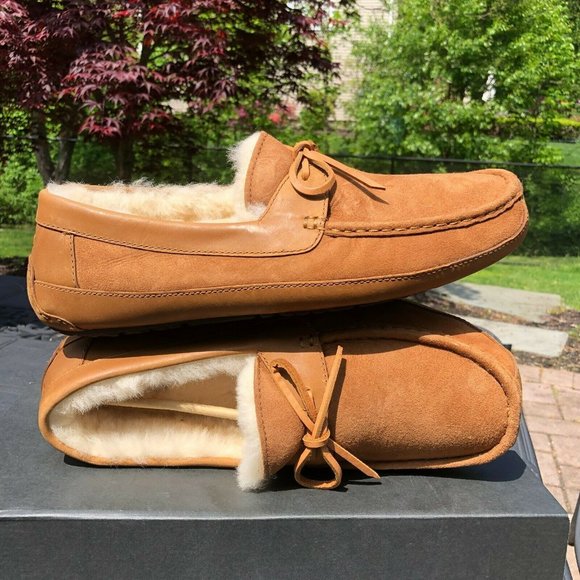 UGG Australia Byron Chestnut Leather Fur Slippers - Picture 2 of 14